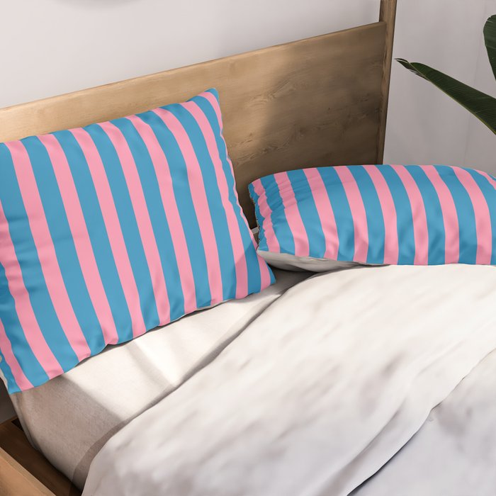 Fun Stripes Pink and Blue Narrow Vertical Retro Contemporary Stripe Pattern Pillow Sham Gallery Image 2