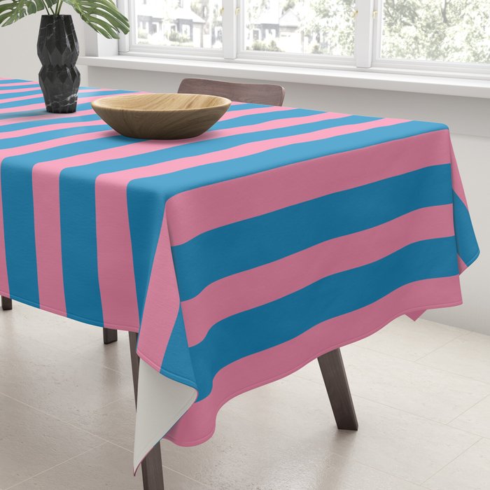 Fun Stripes Pink and Blue Narrow Vertical Retro Contemporary Stripe Pattern Tablecloth Gallery Image 3