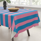 Fun Stripes Pink and Blue Narrow Vertical Retro Contemporary Stripe Pattern Tablecloth Gallery Image 3
