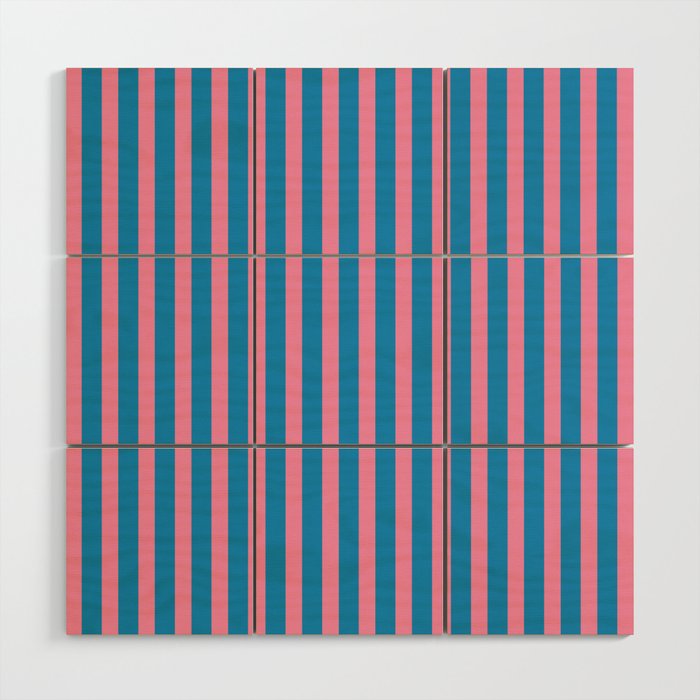 Fun Stripes Pink and Blue Narrow Vertical Retro Contemporary Stripe Pattern Wood Wall Art Gallery Image 1