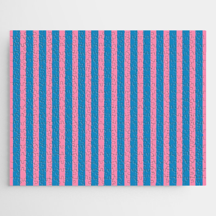 Fun Stripes Pink and Blue Narrow Vertical Retro Contemporary Stripe Pattern Jigsaw Puzzle Gallery Image 1