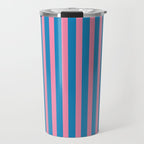 Fun Stripes Pink and Blue Narrow Vertical Retro Contemporary Stripe Pattern Travel Mug Gallery Image 1