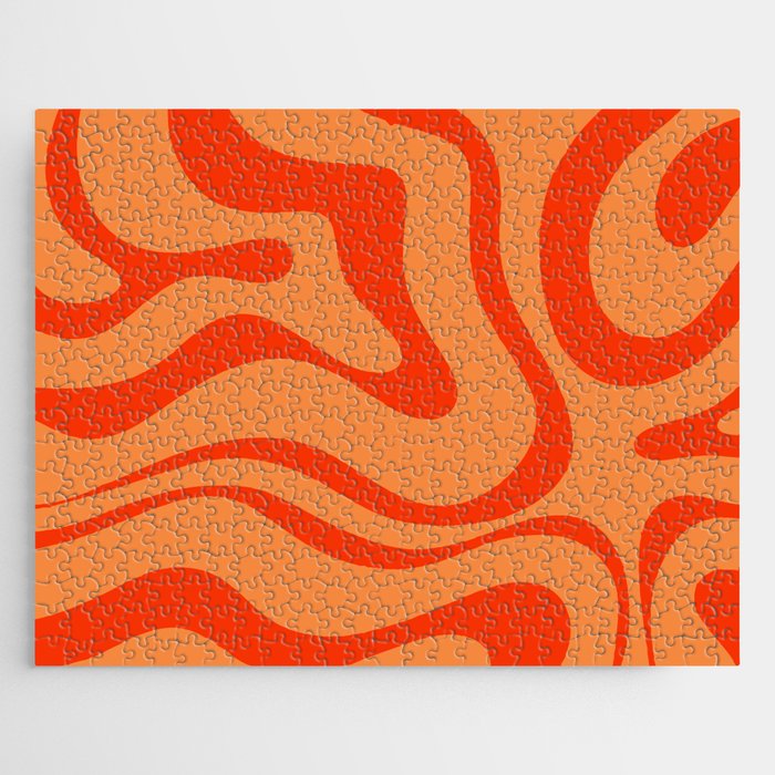 Orange Orange Modern Retro Liquid Swirl Abstract Pattern Jigsaw Puzzle Gallery Image 1