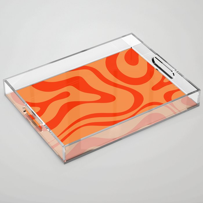 Orange Orange Modern Retro Liquid Swirl Abstract Pattern Acrylic Tray Gallery Image 1