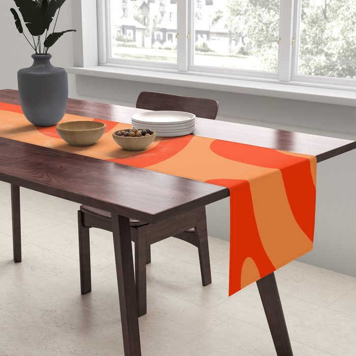 Orange Orange Modern Retro Liquid Swirl Abstract Pattern Table Runner Gallery Image 2