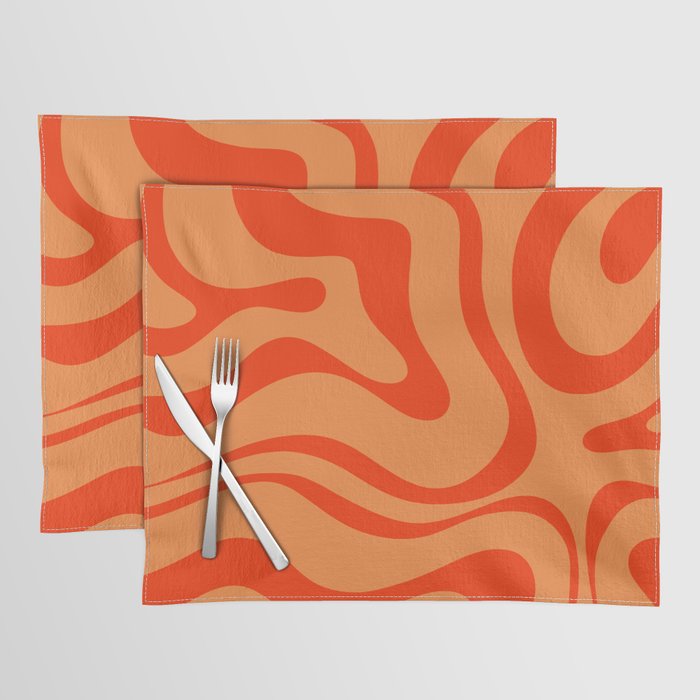 Orange Orange Modern Retro Liquid Swirl Abstract Pattern Placemat Gallery Image 1