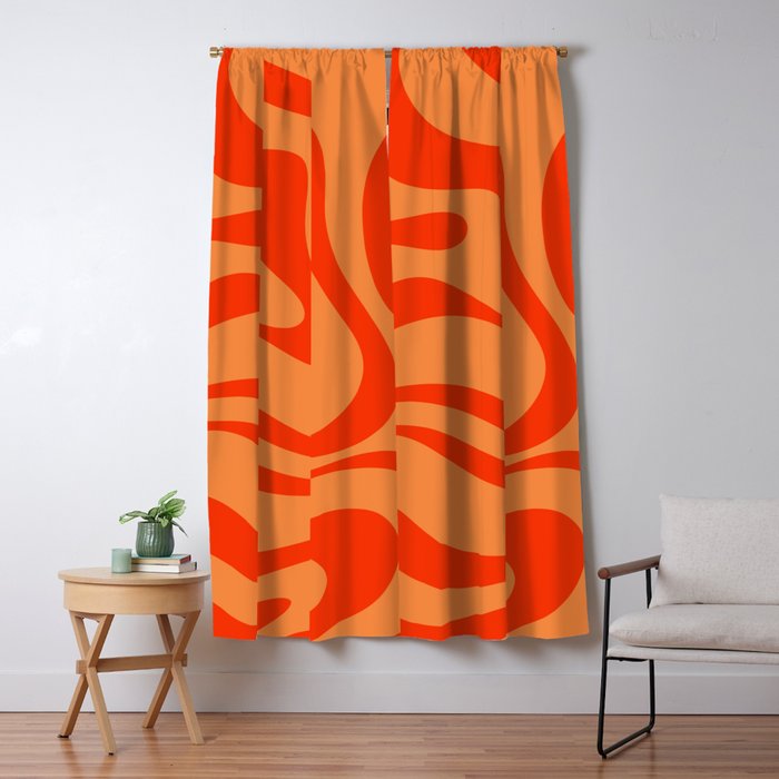 Orange Orange Modern Retro Liquid Swirl Abstract Pattern Window Curtain Gallery Image 5