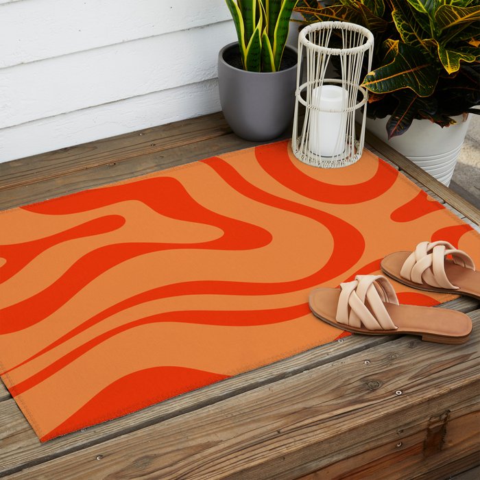 Orange Orange Modern Retro Liquid Swirl Abstract Pattern Outdoor Rug Gallery Image 2