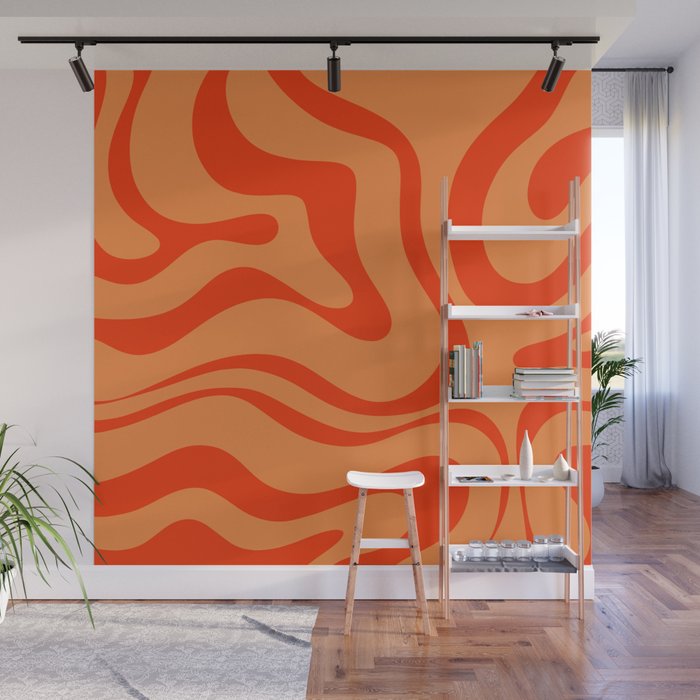 Orange Orange Modern Retro Liquid Swirl Abstract Pattern Wall Mural Gallery Image 1