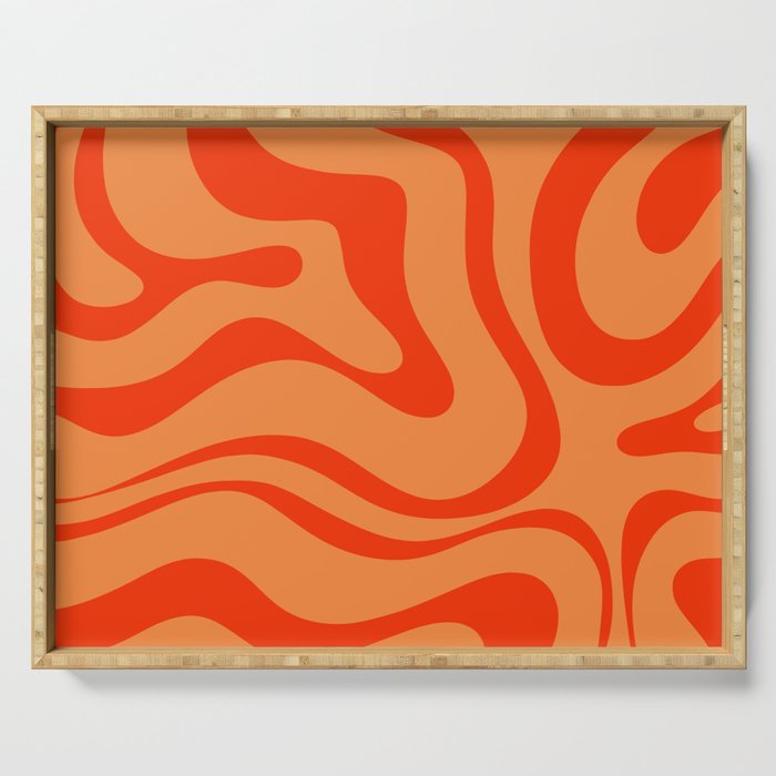 Orange Orange Modern Retro Liquid Swirl Abstract Pattern Serving Tray Gallery Image 1