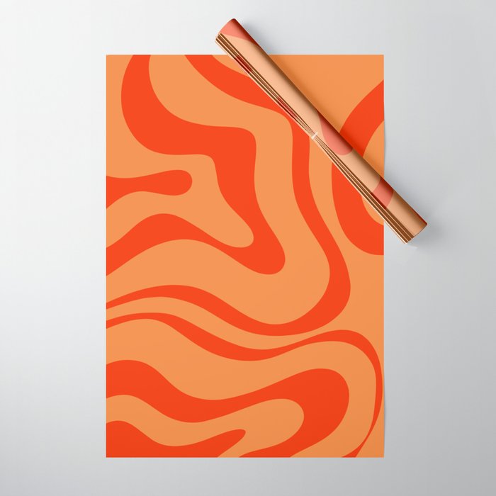 Orange Orange Modern Retro Liquid Swirl Abstract Pattern Wrapping Paper Gallery Image 1