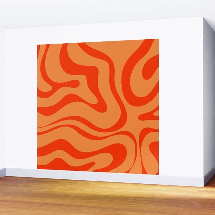Orange Orange Modern Retro Liquid Swirl Abstract Pattern Wall Mural Gallery Image 2