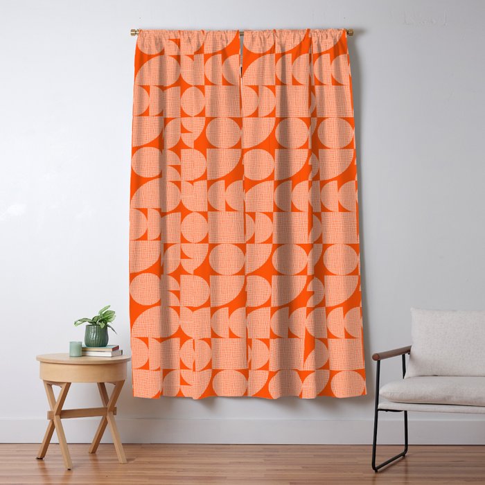 Mid Century Modern Geometric Textured Shapes Orange And White Window Curtain Gallery Image 5