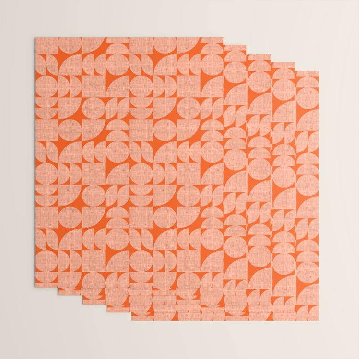 Mid Century Modern Geometric Textured Shapes Orange And White Wrapping Paper Gallery Image 3