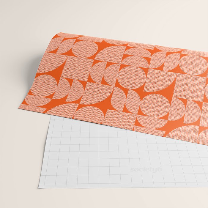 Mid Century Modern Geometric Textured Shapes Orange And White Wrapping Paper Gallery Image 2