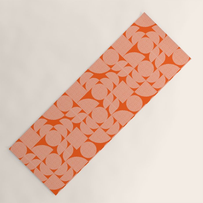 Mid Century Modern Geometric Textured Shapes Orange And White Yoga Mat Gallery Image 1