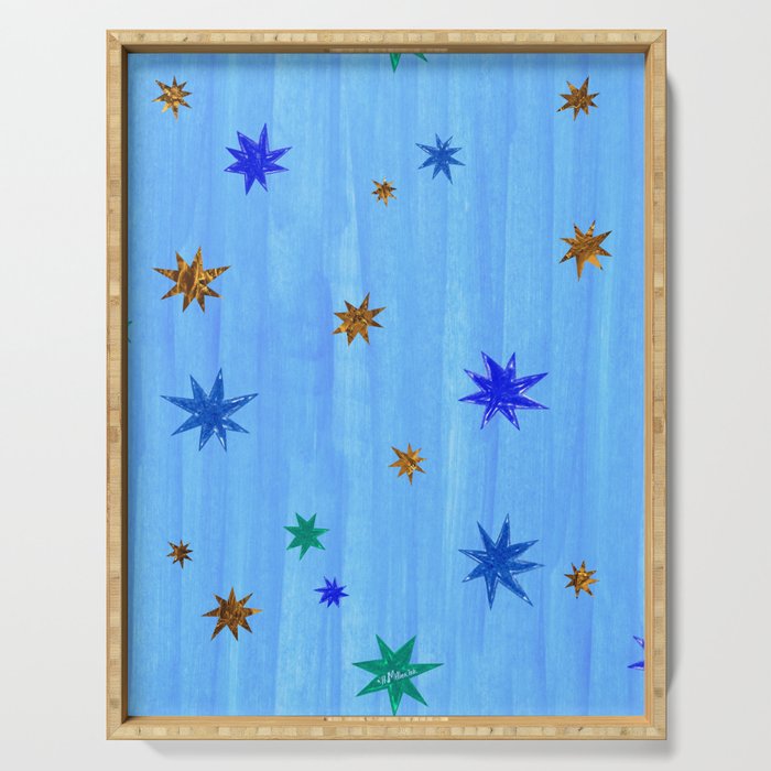 Celestial Star Twinkle in Blue Watercolor Serving Tray Gallery Image 1