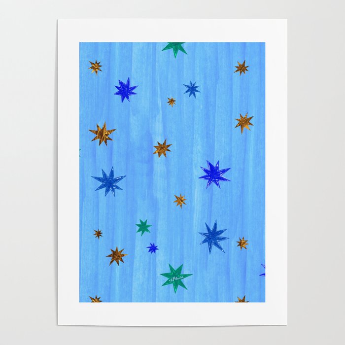 Celestial Star Twinkle in Blue Watercolor Poster Gallery Image 1