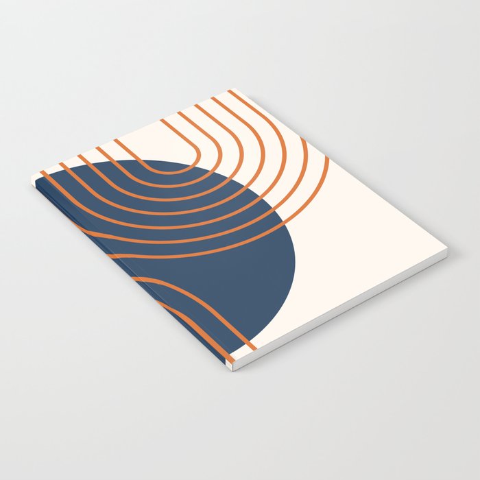 Mid Century Modern Geometric 162 Sun Rainbow abstract in Navy Blue Orange Notebook Gallery Image 1