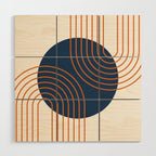 Mid Century Modern Geometric 162 Sun Rainbow abstract in Navy Blue Orange Wood Wall Art Gallery Image 1
