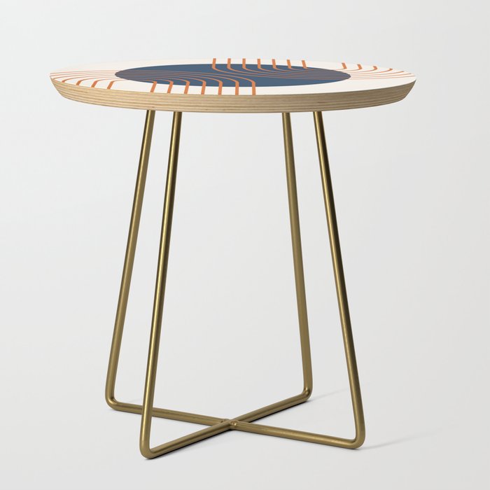 Mid Century Modern Geometric 162 Sun Rainbow abstract in Navy Blue Orange Side Table Gallery Image 1