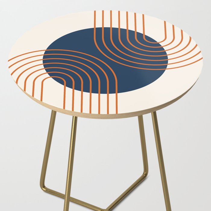 Mid Century Modern Geometric 162 Sun Rainbow abstract in Navy Blue Orange Side Table Gallery Image 2