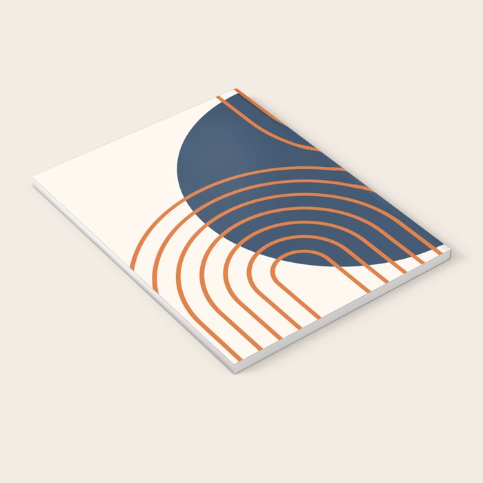 Mid Century Modern Geometric 162 Sun Rainbow abstract in Navy Blue Orange Notebook Gallery Image 3