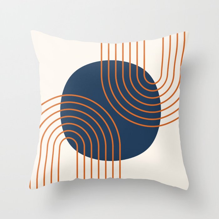 Mid Century Modern Geometric 162 Sun Rainbow abstract in Navy Blue Orange Throw Pillow Gallery Image 6