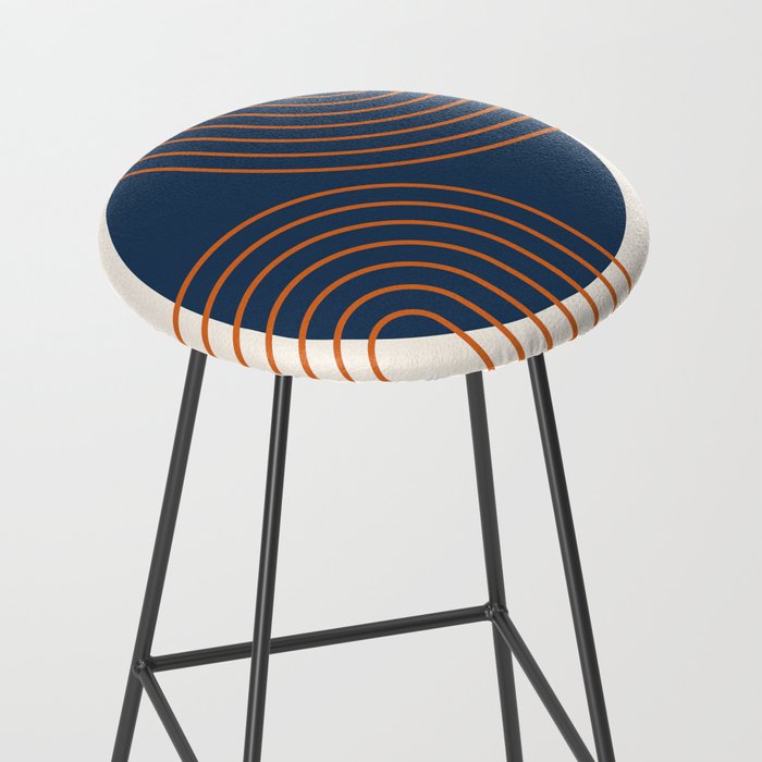 Mid Century Modern Geometric 162 Sun Rainbow abstract in Navy Blue Orange Stool Gallery Image 2