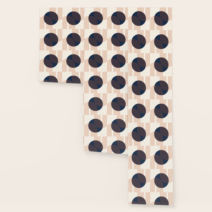 Mid Century Modern Geometric 162 Sun Rainbow abstract in Navy Blue Orange Wallpaper Gallery Image 3