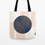Mid Century Modern Geometric 162 Sun Rainbow abstract in Navy Blue Orange Tote Bag Gallery Image 1