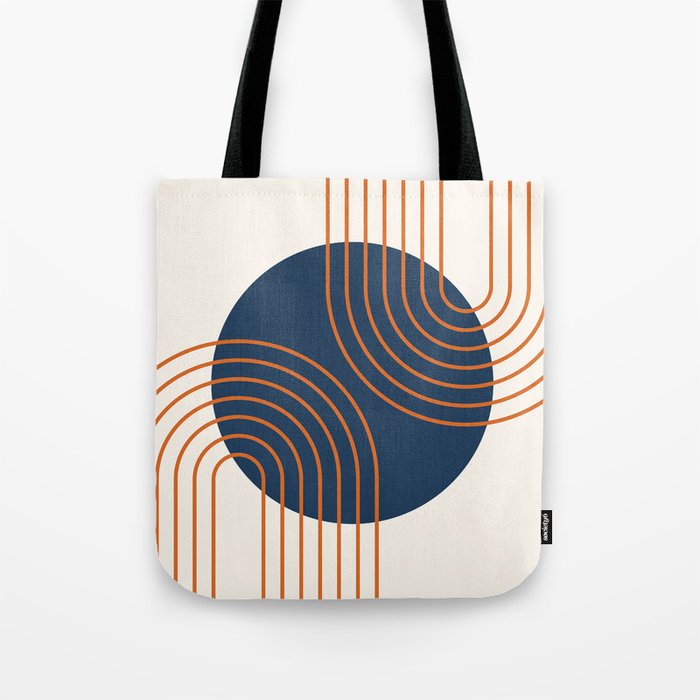 Mid Century Modern Geometric 162 Sun Rainbow abstract in Navy Blue Orange Tote Bag Gallery Image 1