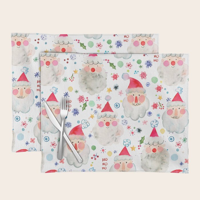 Holiday 2025 Santa claus Happy cute portrait Multicolored Christmas Placemat Gallery Image 1