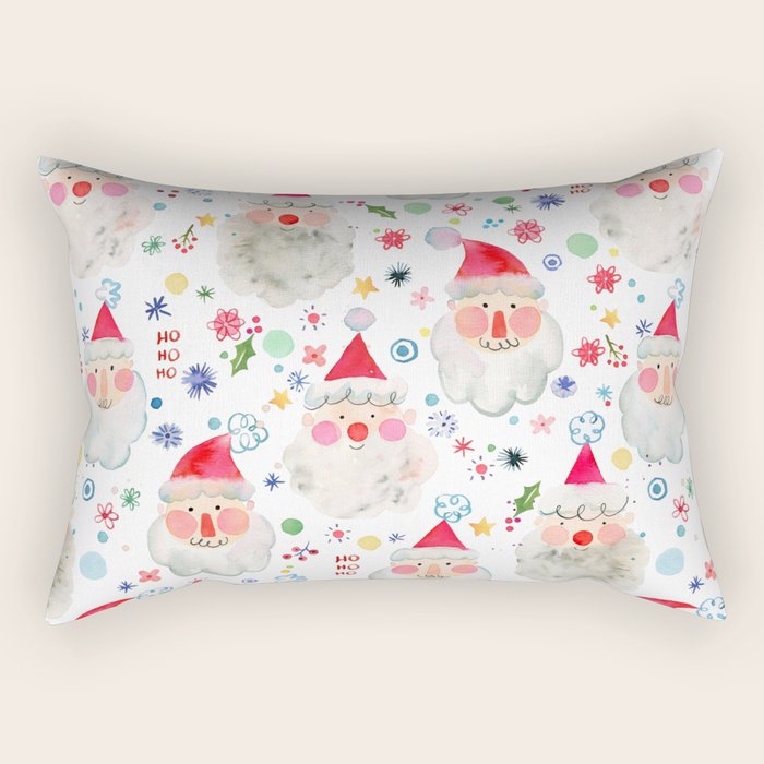 Holiday 2025 Santa claus Happy cute portrait Multicolored Christmas Rectangular Pillow Gallery Image 1