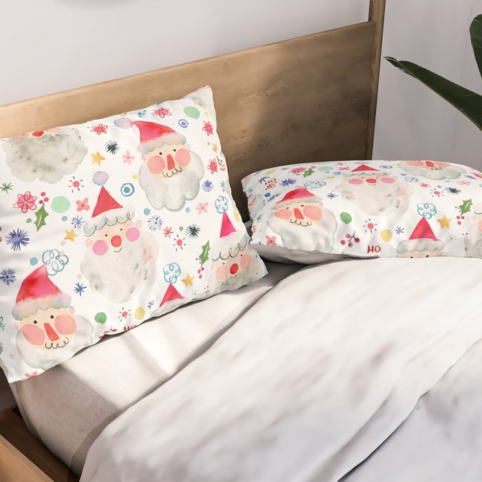 Holiday 2025 Santa claus Happy cute portrait Multicolored Christmas Pillow Sham Gallery Image 2