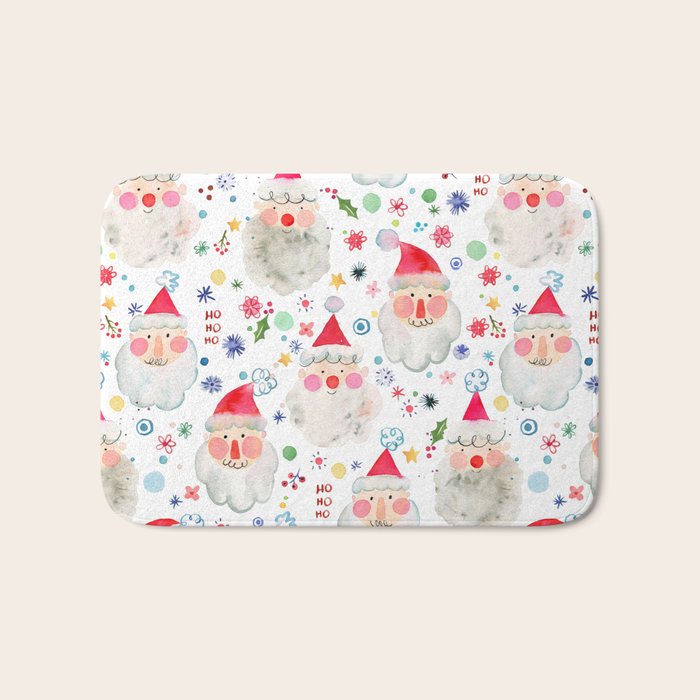 Holiday 2025 Santa claus Happy cute portrait Multicolored Christmas Bath Mat Gallery Image 1