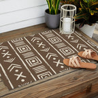 Tribal Coffee Liqueur Pattern Outdoor Rug Gallery Image 2