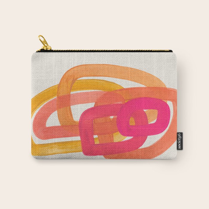Funky Retro 70's Style Pattern Orange Pink Greindent Striped Circles Mid Century Colorful Pop Art Carry All Pouch Gallery Image 1