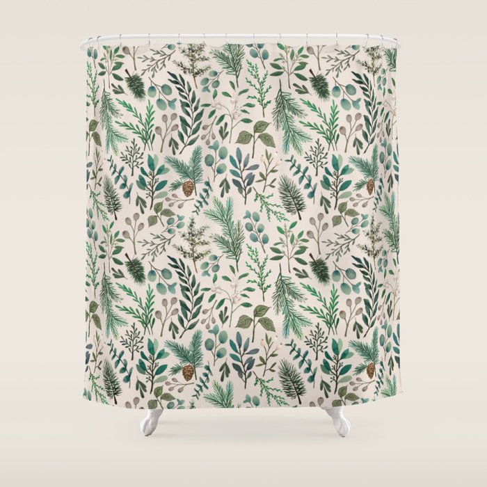 Winter Eucalyptus and Berry Pattern Shower Curtain Gallery Image 1