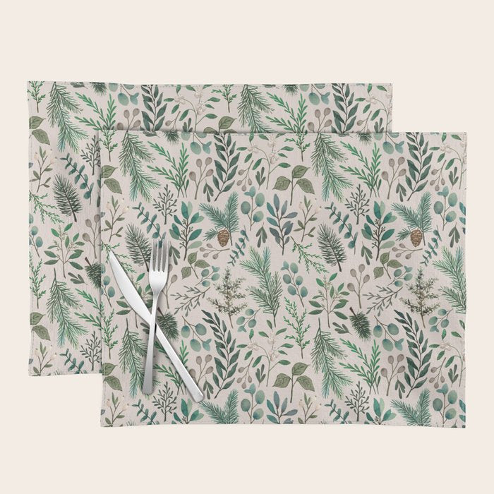 Winter Eucalyptus and Berry Pattern Placemat Gallery Image 1