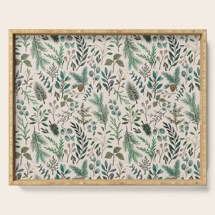 Winter Eucalyptus and Berry Pattern Serving Tray Gallery Image 1
