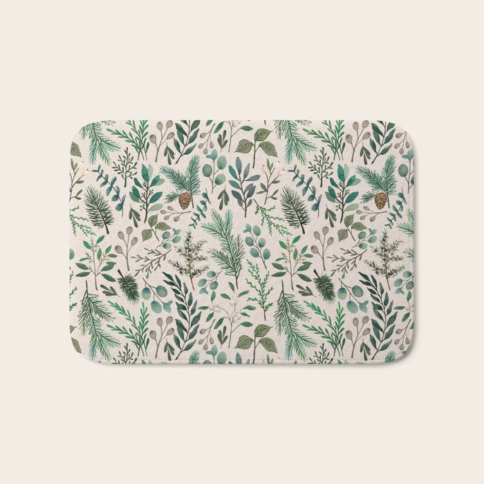 Winter Eucalyptus and Berry Pattern Bath Mat Gallery Image 1