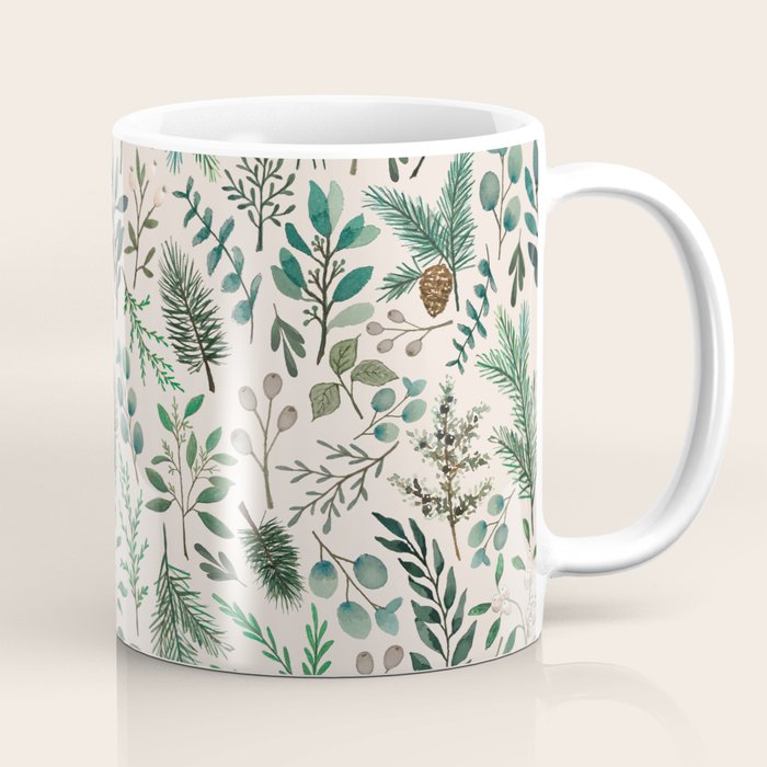Winter Eucalyptus and Berry Pattern Coffee Mug Gallery Image 1