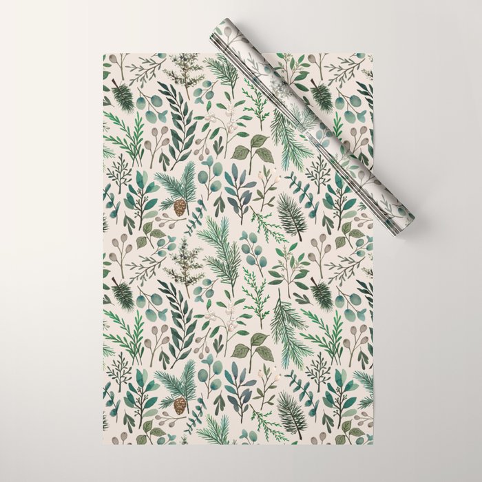 Winter Eucalyptus and Berry Pattern Wrapping Paper Gallery Image 1