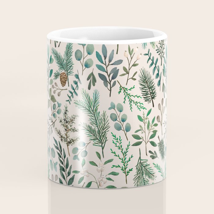 Winter Eucalyptus and Berry Pattern Coffee Mug Gallery Image 4