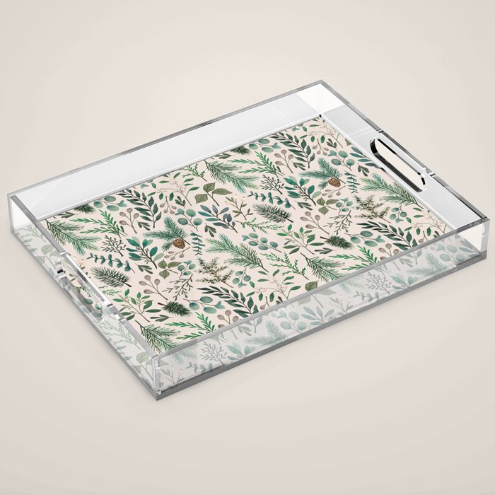 Winter Eucalyptus and Berry Pattern Acrylic Tray Gallery Image 1