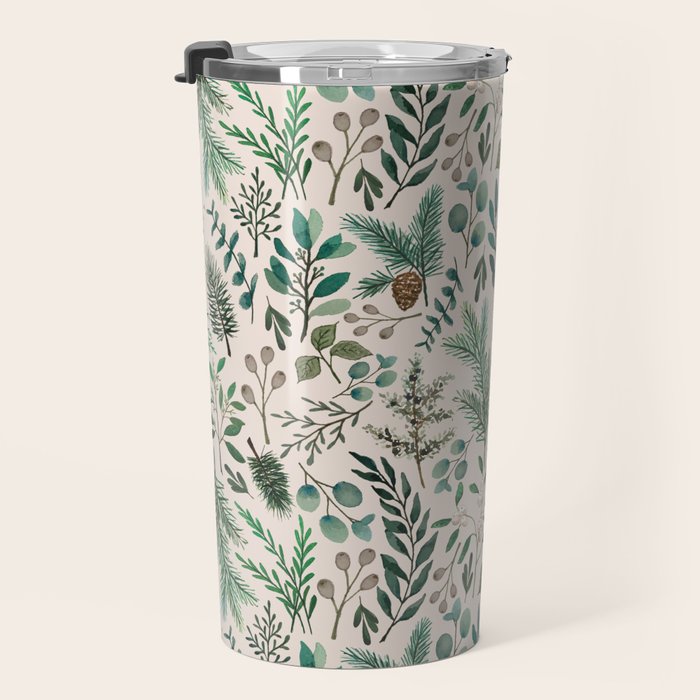 Winter Eucalyptus and Berry Pattern Travel Mug Gallery Image 3