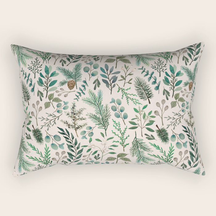 Winter Eucalyptus and Berry Pattern Rectangular Pillow Gallery Image 2