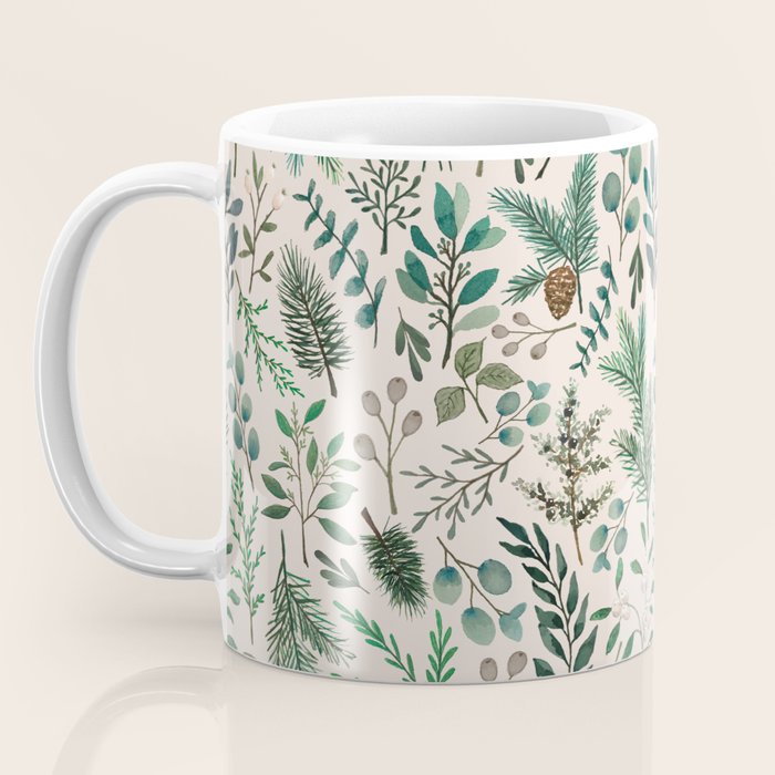 Winter Eucalyptus and Berry Pattern Coffee Mug Gallery Image 3