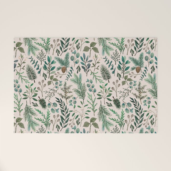 Winter Eucalyptus And Berry Pattern Welcome Mat